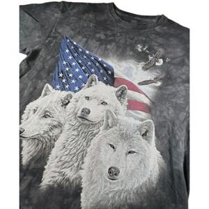 Acid Washed The Mountain Wolves American Flag Shirt Mens L Graphic Animal
